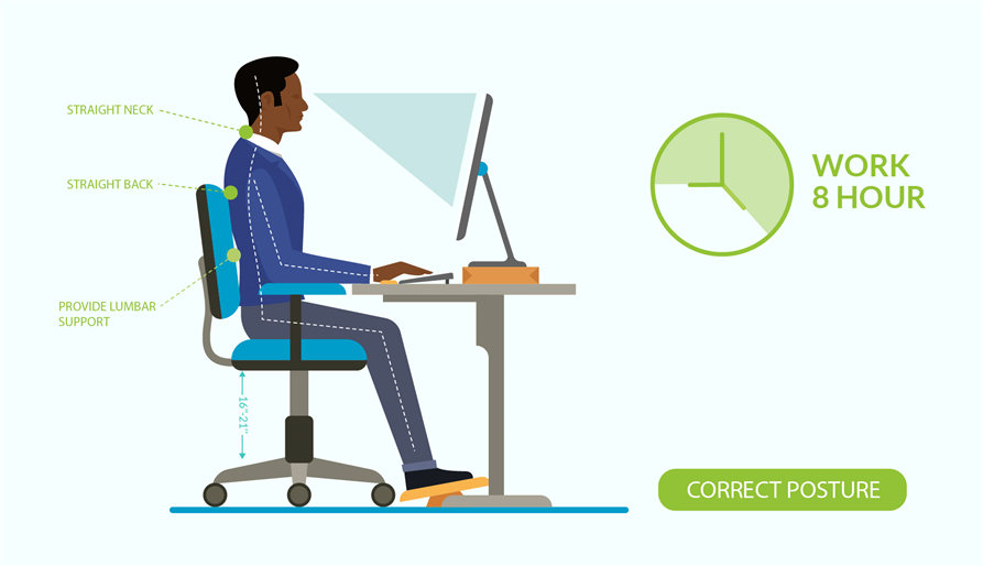 What are the features of an ergonomically designed chair for correct posture ?